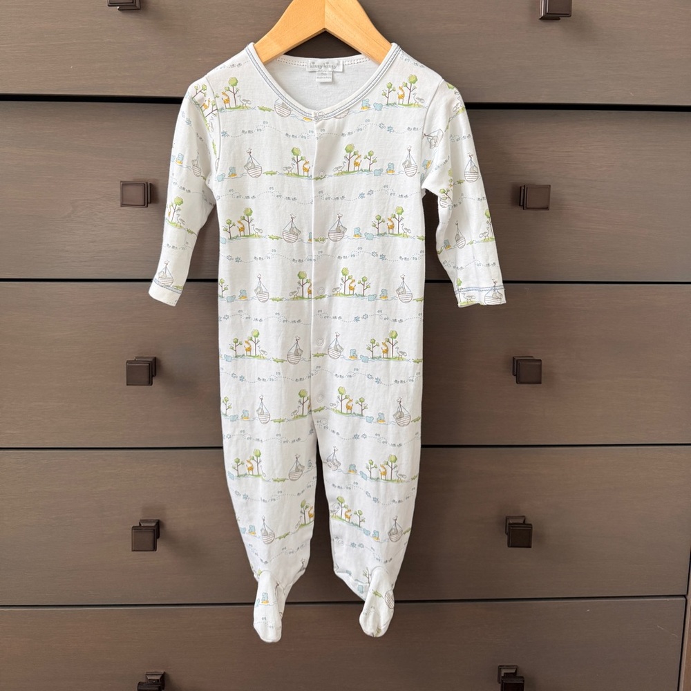 Kissy Kissy Light Gray Woodland Footie with Green and Blue Accents